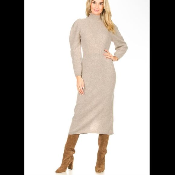 Ba&sh NWT Felicity Ballon Sleeve Mock Neck Wool blend Maxi Sweater Dress Small - Picture 2 of 14